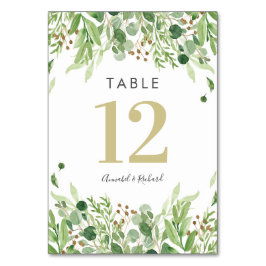 Grüne und goldene Hochzeitskarten Tischnummer