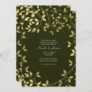 Grüne und goldene Imitate botanische Blätter Hochz Einladung