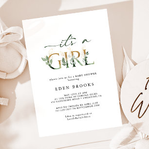 Grüne und goldene Kleidung für eine Girl-Baby-Dusc Einladung