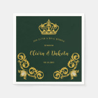 Grüne und goldene königliche Krone Hochzeit Napkin