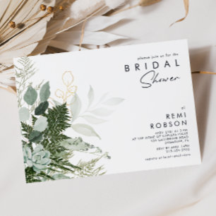 Grüne und goldene Leaf Bridal Dusche Einladung