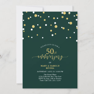 Grüne und goldene moderne 50. Hochzeitstag-Party Einladung