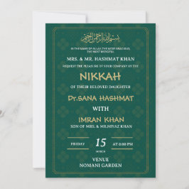 Grüne und goldene muslimische Hochzeit - Einladung