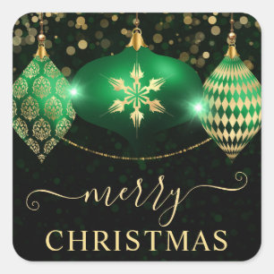 Grüne und goldene Ornamente Kugeln Weihnachten Quadratischer Aufkleber