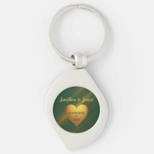 Grüne und goldene Paare - Namen und Hochzeitstag Schlüsselanhänger