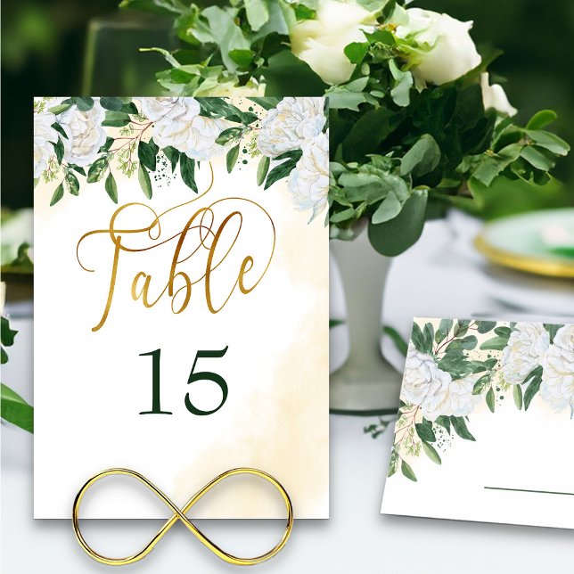 Grüne und goldene Rose Tischnummer (Table number cards from my Emerald Greenery & White Peony collection)