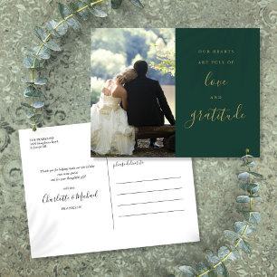 Grüne und goldene Schrift Foto Hochzeit Danke Postkarte