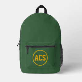 Grüne und goldene Schulfarben und Buchstaben Bedruckter Rucksack