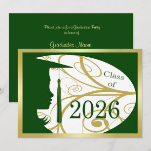 Grüne und goldene Silhouette 2026 Abschlussfeier Einladung
