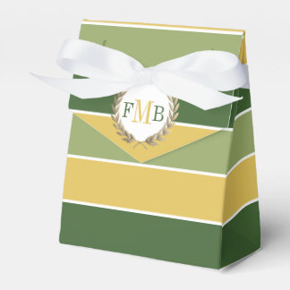 Grüne und goldene Streifen und Monogramm-Hochzeit Geschenkschachtel