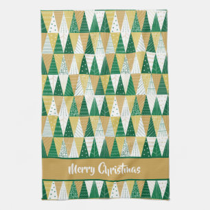 Grüne und goldene Weihnachtsbäume Geschirrtuch