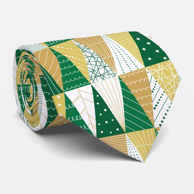 Grüne und goldene Weihnachtsbäume Krawatte (Gerollt)