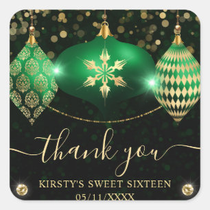 Grüne und goldene Weihnachtsbaumkugeln Sweet Sixte Quadratischer Aufkleber