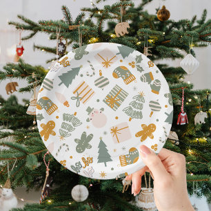 Grüne und goldene Weihnachtsfeier Pappteller