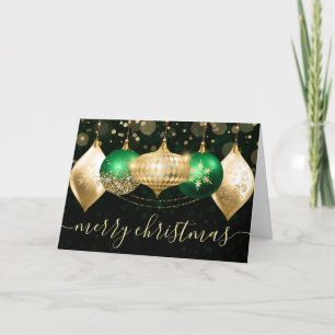 Grüne und goldene Weihnachtskugeln Ornamente Feiertagskarte