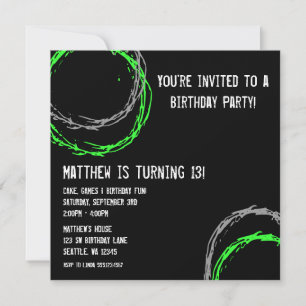 Grüne und graue Grunge Circles Boy Birthday Party Einladung