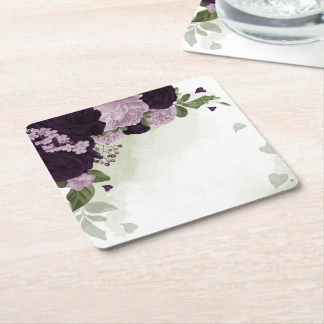 Grüne und helle violette Blumen Rechteckiger Pappuntersetzer (angewinkelt)