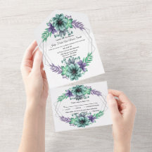 Grüne und lila Aquarell-Blumenhochzeit