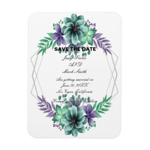 Grüne und Lila Aquarellblume Save the Date Magnet