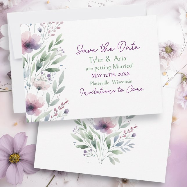 Grüne und Lila botanische Hochzeit Save The Date (Von Creator hochgeladen)