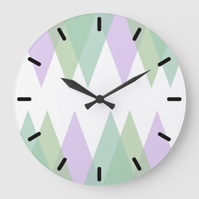 Grüne und lila Dreiecke Große Wanduhr (Vorderseite)