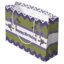 Grüne und Lila Flower Geburtstagsgeschenktasche Große Geschenktüte