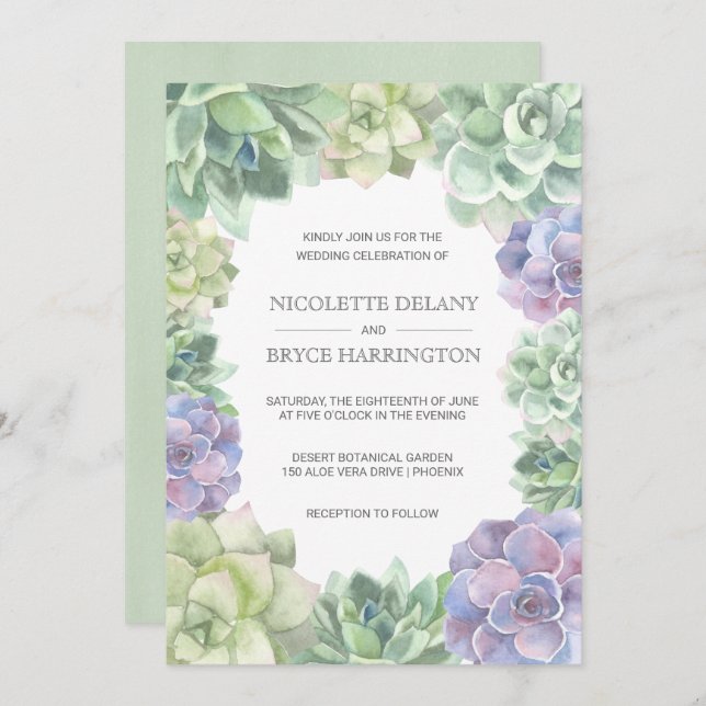 Grüne und Lila Hochzeiten an der Grenze Einladung (Vorne/Hinten)