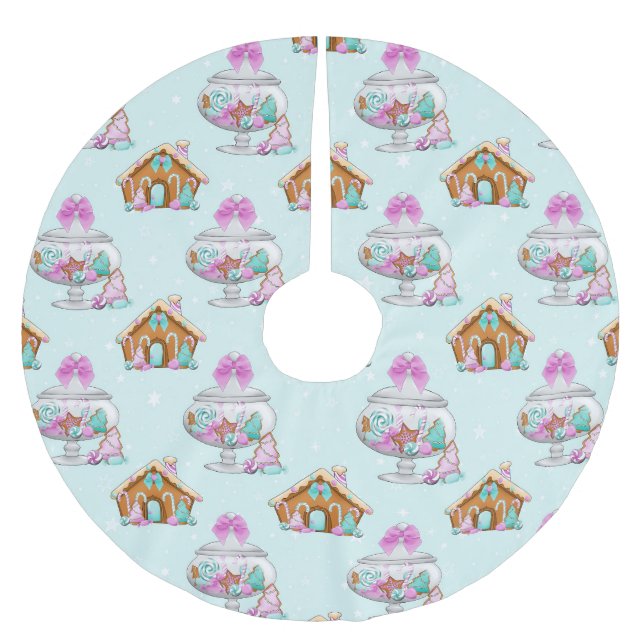 GRÜNE UND LILA KANDIEN UND HÄUSER POLYESTER WEIHNACHTSBAUMDECKE (Vorderseite)