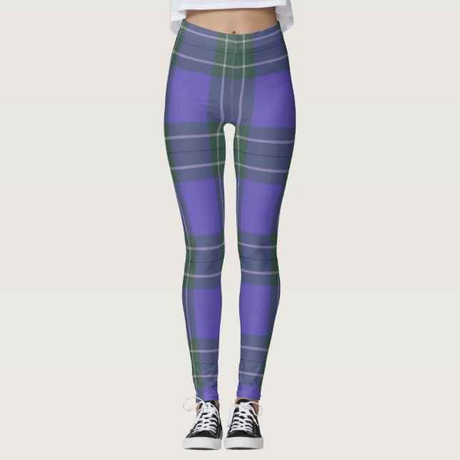 Grüne und Lila Karierte Leggings (Vorderseite)