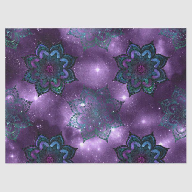 Grüne und Lila Mandalase auf der Lila Sky Decoupag Seidenpapier (Vorderseite)