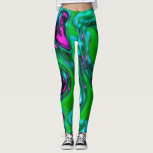 Grüne und Lila Neon Liquid Abstrakt Art Leggings