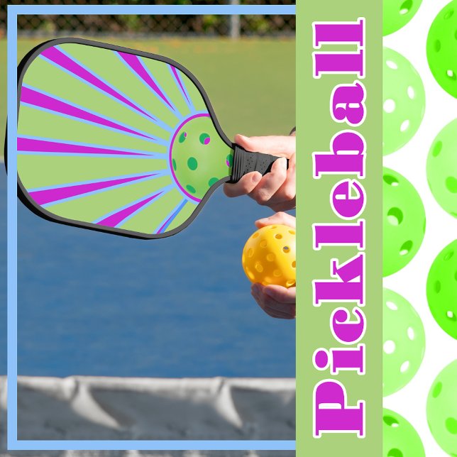 Grüne und Lila Sonnenbrille Pickleball Schläger (Green and Purple Colorful Sunshine Sunburst Pickleball Paddle)