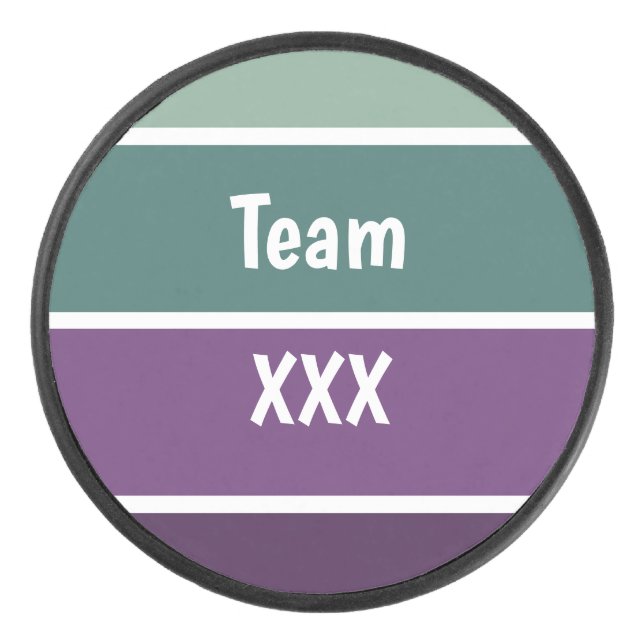 Grüne und Lila Streifen Eishockey Puck (Vorderseite)