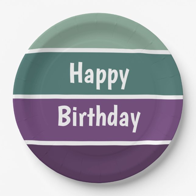 Grüne und Lila Streifen Pappteller (Vorderseite)