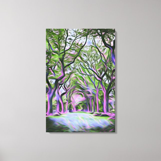 Grüne und Lila Waldlandschaft Digitale Kunst Leinwanddruck (Vorderseite)