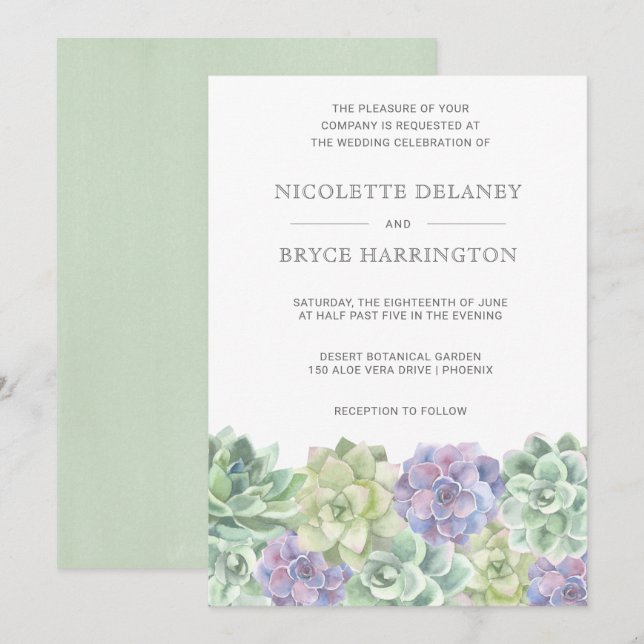 Grüne und Lila Wasserfarbenprägung Einladung (Vorne/Hinten)