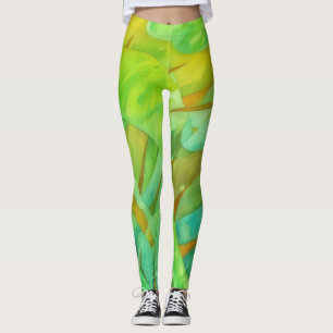 Grüne und Limone Künstlerische Leggings