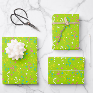 Grüne und mehrfarbige Geburtstagskonfetti Geschenkpapier Set