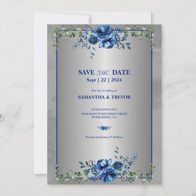 Grüne und metallische Goldblüten: Save the Date Einladung (Vorderseite)