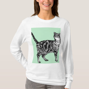 Grüne und minzige Tabby Katze Katzenkart Langschlä T-Shirt