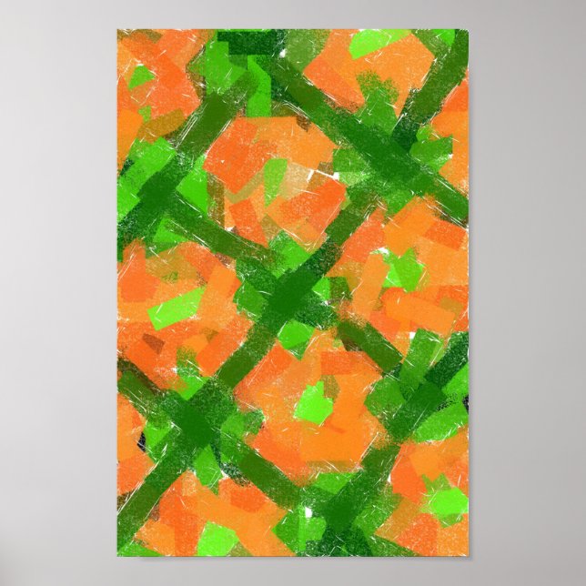 Grüne und orange Abstrakte Moderne Kunst Poster (Vorne)