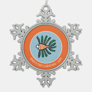 Grüne und orange Doppelflossen-Fische Schneeflocken Zinn-Ornament