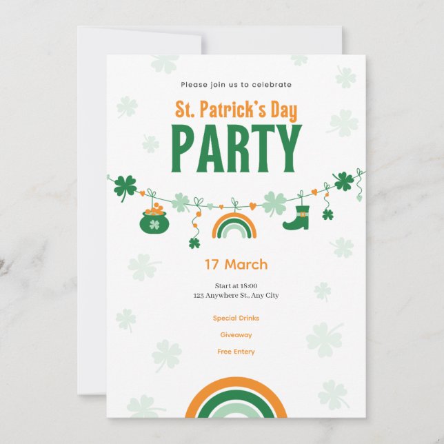 Grüne und orange Einladung zur St. Patrick’s Day P (Vorderseite)