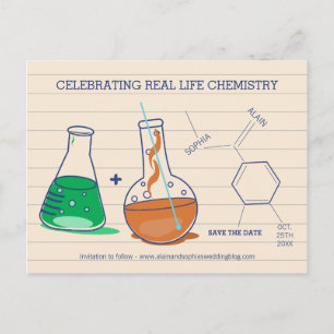Grüne und Orange Save the Date Chemie Postkarten