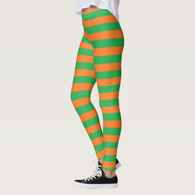 Grüne und orange Streifen Leggings (Links)