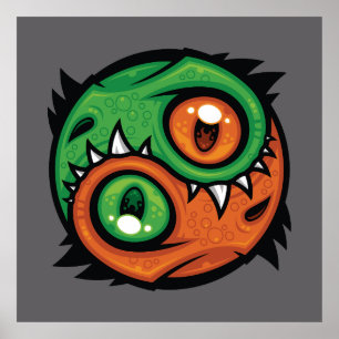 Grüne und orange Yin-Yang-Drachen Poster
