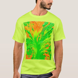 Grüne und orangefarbene Farbburst T-Shirt