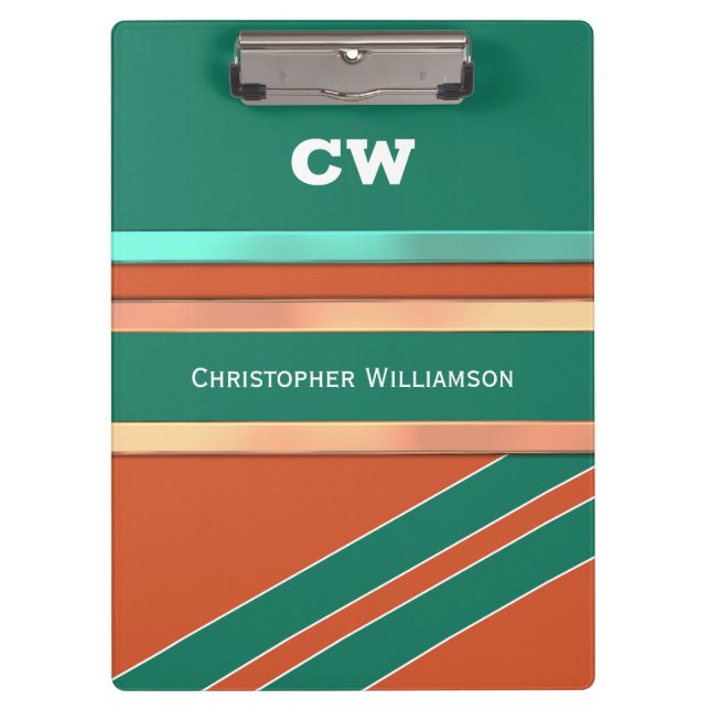 Grüne und orangefarbene Namensschilder Klemmbrett (Vorderseite)