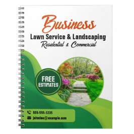 Grüne und orangefarbene Rasenpflege Landscaping & Notizblock