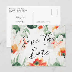 Grüne und orangefarbene Wildblumen Save the Date b Ankündigungspostkarte